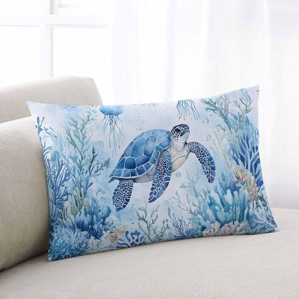 6857 Sea Turtle Throw Pillow Cover, Ocean Animal Themed Rectangle Lumbar